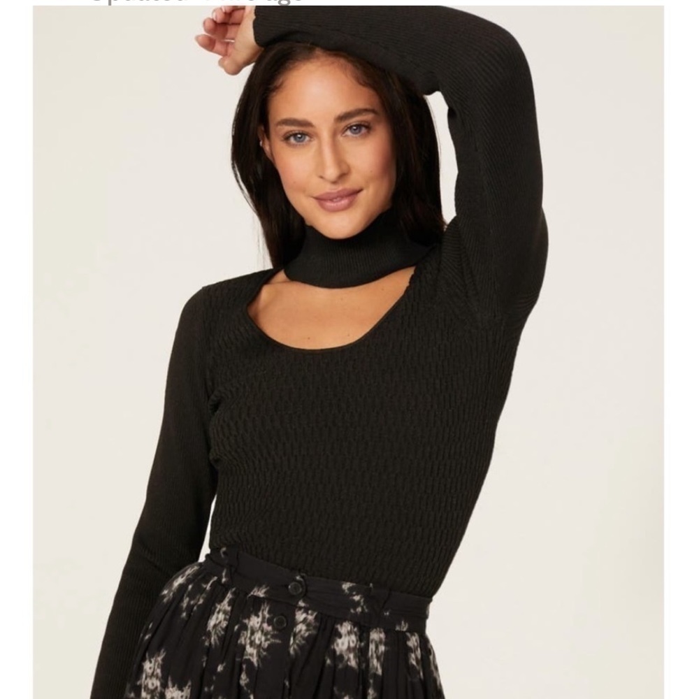 MILLY Ribbed Half Moon Neck Sweater